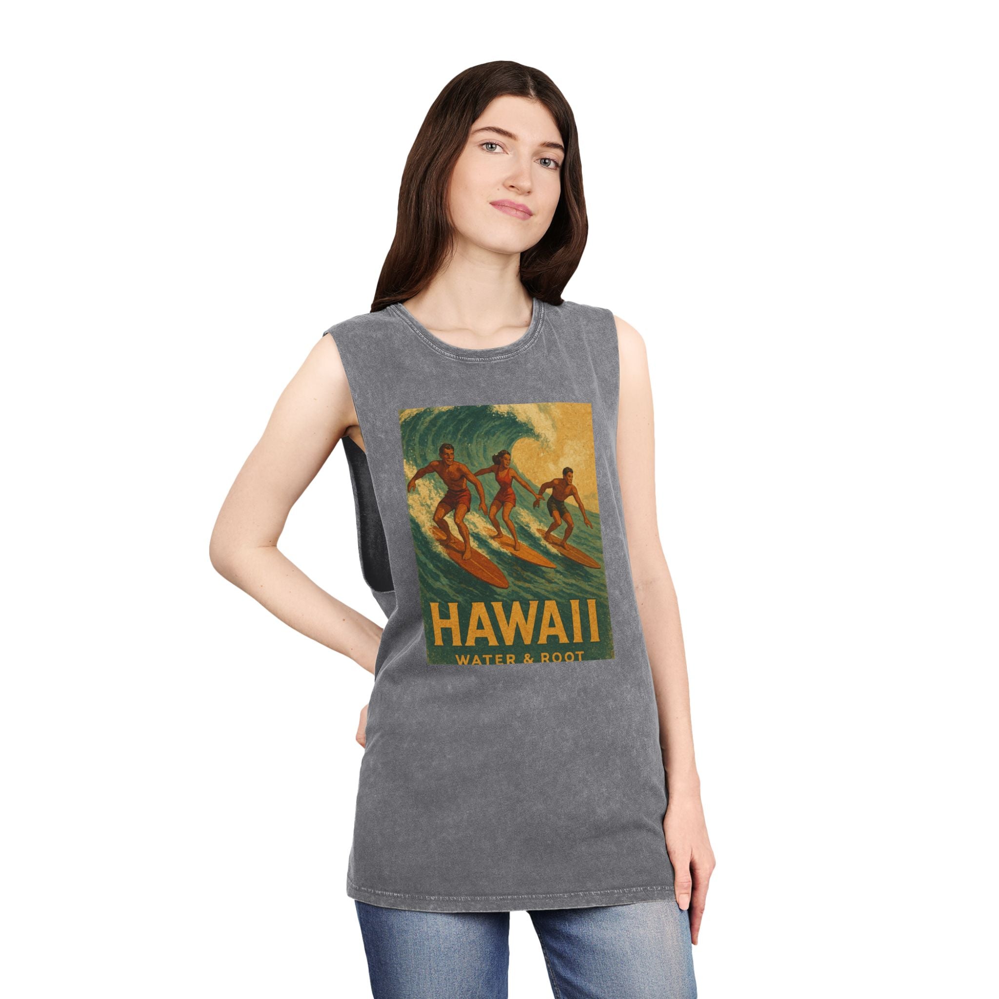 Unisex Stonewash Tank Top  Hawaii Surf Retro Shirt  Vintage Surfer Welle  Aloha Spirit im 40er-Jahre Look