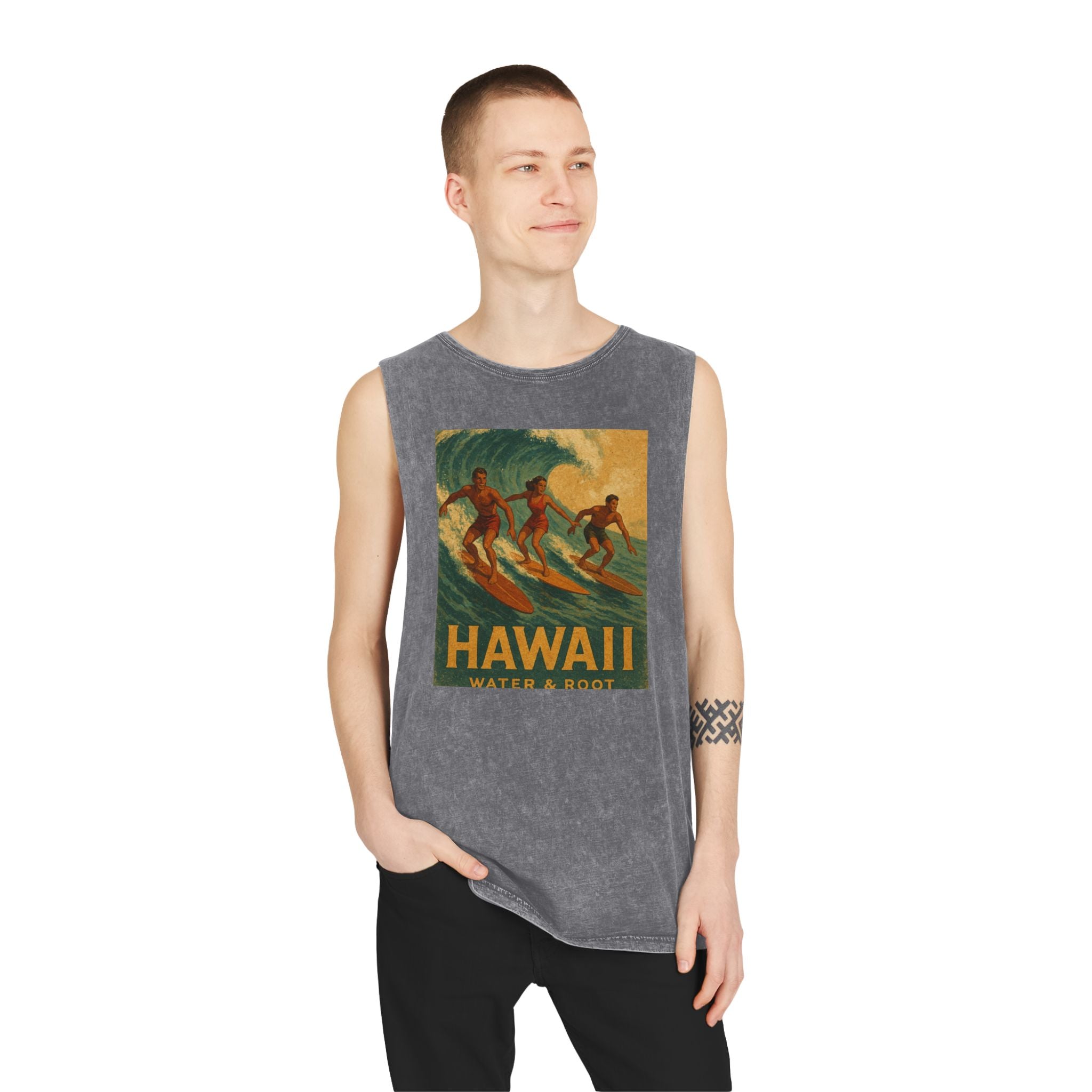 Unisex Stonewash Tank Top  Hawaii Surf Retro Shirt  Vintage Surfer Welle  Aloha Spirit im 40er-Jahre Look